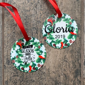 Personalized Christmas Ornament - Wreath Ornament - Tis The Season To Be Jolly Ornament - Coworker Gift - Employee Gift - Name Ornament