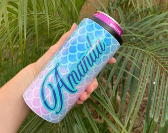 Mermaid Steel Can Cooler - Mermaid Scale skinny Can Cooler - Mom Gift - Gift For Her - Bridesmaids Gift - Custom Can Cooler - Skinny Can