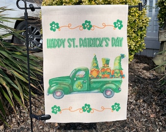St. Patricks Day Flag - Gnome Garden Flag - Vintage Truck Garden Flag - Gnome Flag - St. Patricks Day Decor - St. Patricks Gnomes