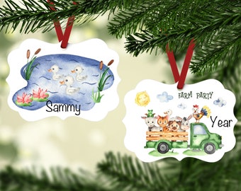 Farm Animals Ornament - Barnyard Ornament - Personalized Farm Ornament - Farm Ornament - Duck Ornament - Green Truck Ornament