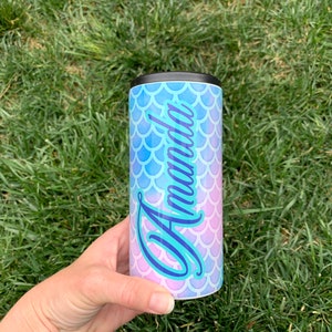 Mermaid Scales Can Cooler Mermaid Skinny Can Cooler Personalize Skinny Can Cooler Gift For Her Bridesmaids Gift Skinny Can Holder image 3