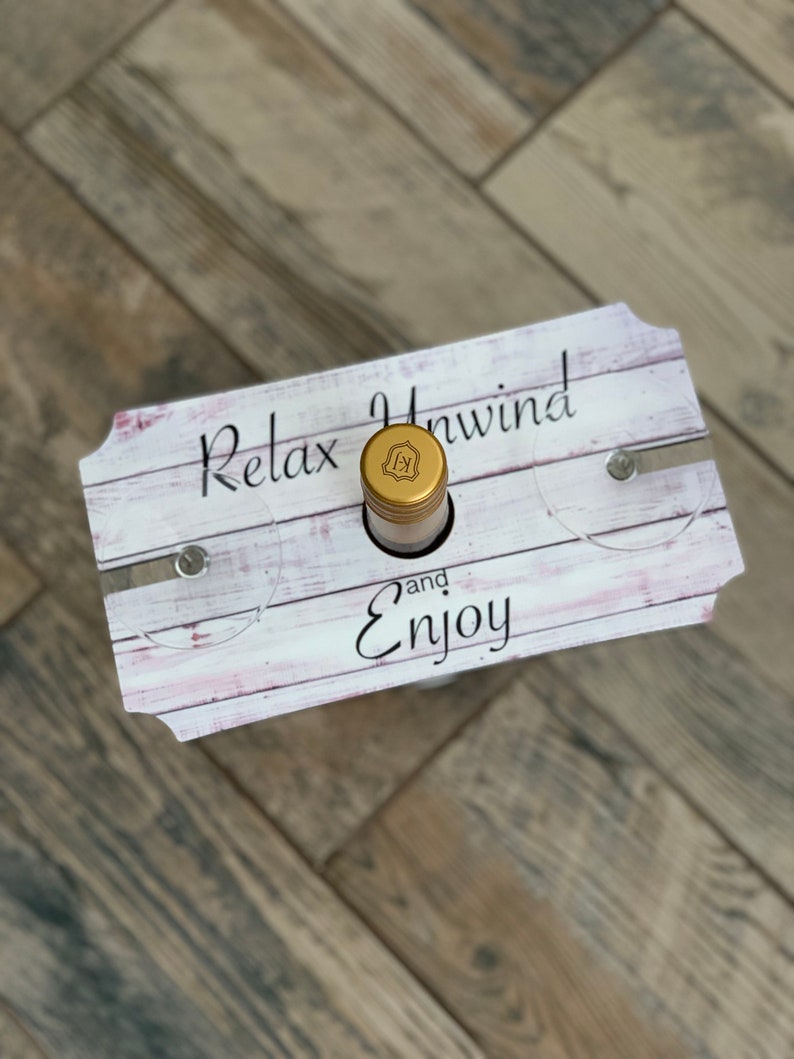 Rustic Wine Caddy Relax Unwind Enjoy Mother's Day Idea Wine Lover Gift Date Night Gift Housewarming Gift Barware Bar Accessory image 3