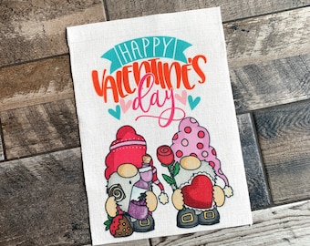 Valentine's Day Flag - Gnome Garden Flag - Valentine's Day Garden Flag - Gnome Flag - Valentine's Day Decor - Valentine's Gnomes