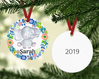 Elephant Ornament - Watercolor Elephant Ornament - Yearly Ornament - Personalized Ornament - Custom Ornament - Gift under 15 - Stocking Gift