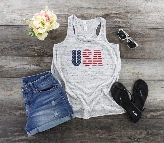 USA Tank Top - Patriotic Tank Top - 4th Of July Tank Top - Stars and Stripes Tank - Ladies Fitness Apparel - Workout Tank
