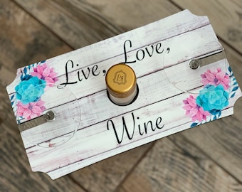 Live Love Wine - Wine Holder - Wine Caddy - Wine Glass Holder - Rustic Wine Caddy - Rustic Wine Holder - Wedding Gift Idea - Wine Lover Gift