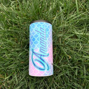 Mermaid Scales Can Cooler Mermaid Skinny Can Cooler Personalize Skinny Can Cooler Gift For Her Bridesmaids Gift Skinny Can Holder image 2