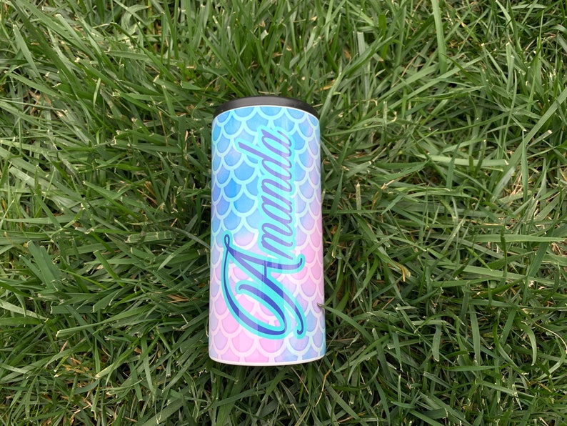 Mermaid Scales Can Cooler Mermaid Skinny Can Cooler Personalize Skinny Can Cooler Gift For Her Bridesmaids Gift Skinny Can Holder image 2