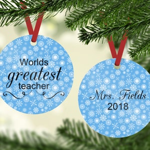 Worlds Greatest Teacher - Teacher Gift - Teacher Ornament - Teacher Christmas Gift - Custom Teacher Gift - Teacher Gift Under 15