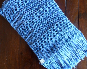The Deidre // Cotton Handmade Knitted Lace + Fringe Scarf / Shawl / Wrap
