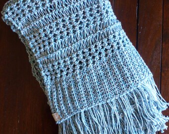 The Deidre // Cotton Handmade Knitted Lace + Fringe Scarf / Shawl / Wrap