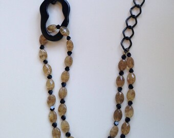 Gold Rhutilated  Quartz and Onyx Necklace