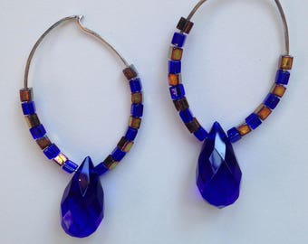 Purple Crystal and Copper Hoop Earrings