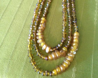 Three Strand Lustrous Beaded Necklace