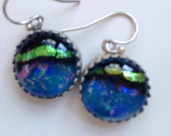 Dichroic Cabochons and Silver Earrings
