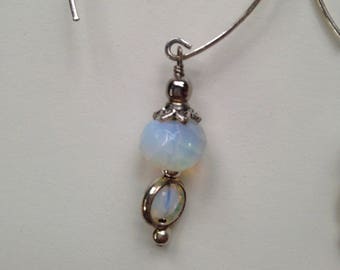Opalescent Blue Crystal Beaded Silver Earrings