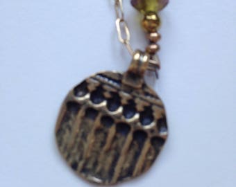 Czech and Brass Pendant Necklace