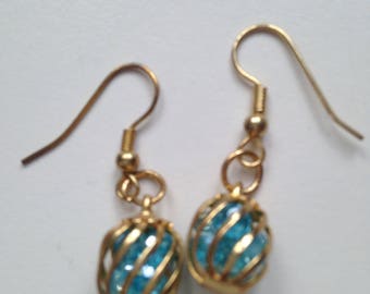 Caged Swarovski Turquoise Crystal Earrings