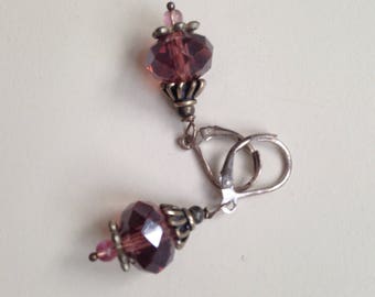 Purple Crystal and Silver Earrings