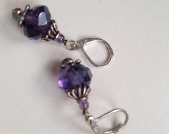 Purple Crystal and Silver Earrings