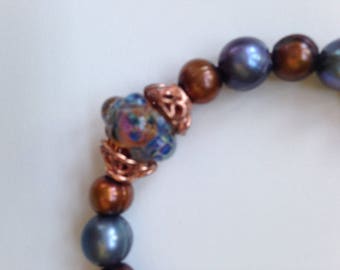 Pearls and Glass Bead with Copper Bracelet