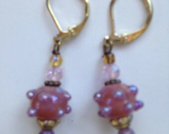 Handmade Pink Glass Beaded Earring