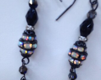 Dichroic beads with Swarovski Jet drops Earrings