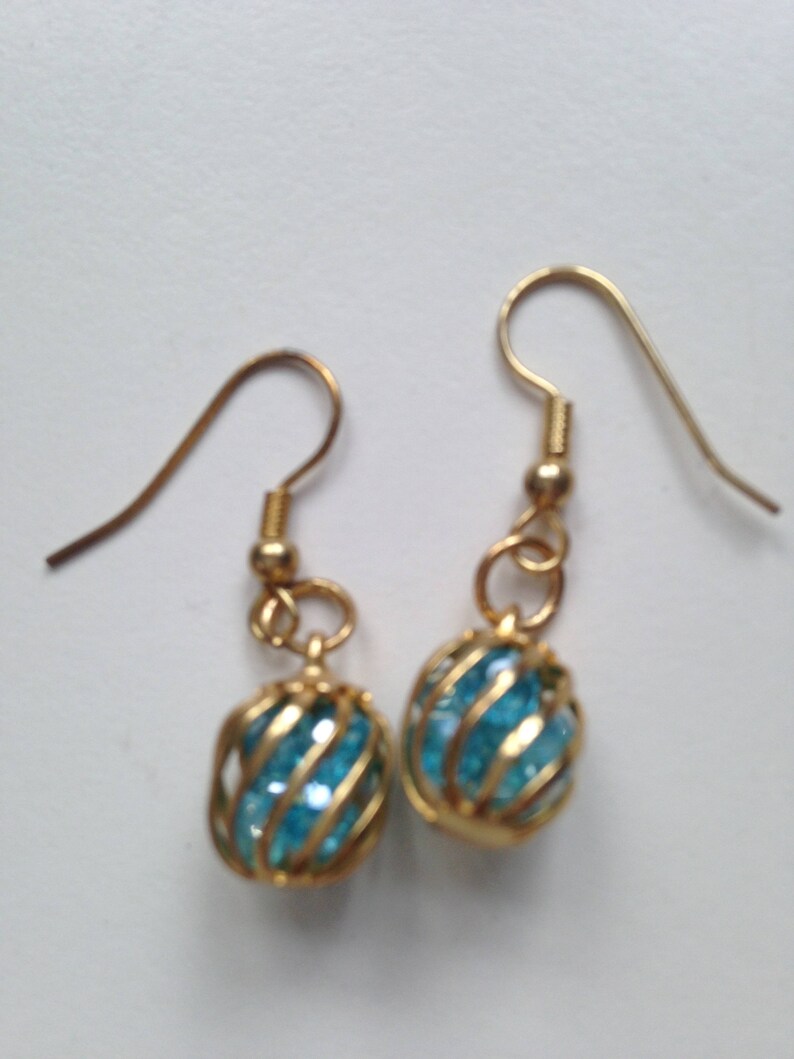 Caged Swarovski Turquoise Crystal Earrings image 1