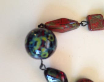 Handmade Glass and Dragon Blood Jasper Beaded Necklace