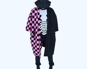 Zweifarbige Pink und Schwarz Karierte Uwagi Jacke.