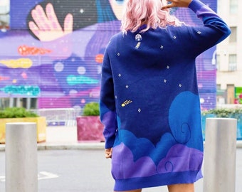 Stardigan: Shooting Star Oversized Cardigan, bestickter Sternpullover