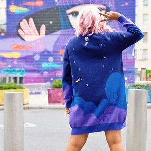 Stardigan: Shooting Star Oversized Cardigan, bestickter Sternpullover