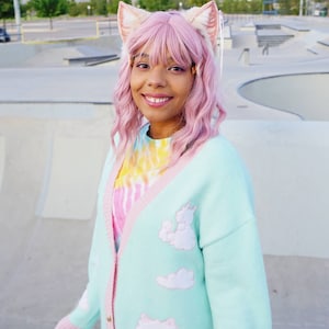 Cat Cloud Oversized Pastel Cardigan - with pockets!