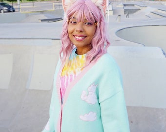 Cat Cloud Oversized Pastel Cardigan - with pockets!