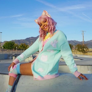 Cat Cloud Oversized Pastel Cardigan - with pockets!