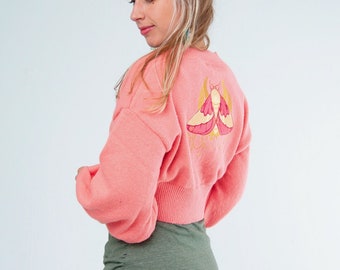 Rosy Maple Moth Knit Crop Top Cardigan With Bishop Sleeves - Etsy