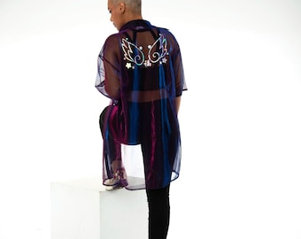 Fuku Holographic Wings Iridescent Sheer Shirt.