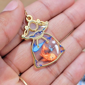 Gold Fish in a Bag,  Hypoallergenic Gold Earrings. Gift for Her
