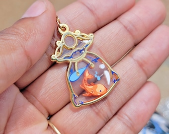 Goldfish in Bag Earrings: 14k Gold Plated Pendant, Hypoallergenic
