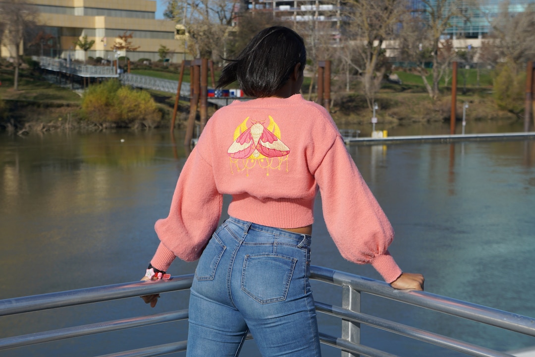 Buy Rosy Maple Moth Crop Top Cardigan With Bishop Sleeves