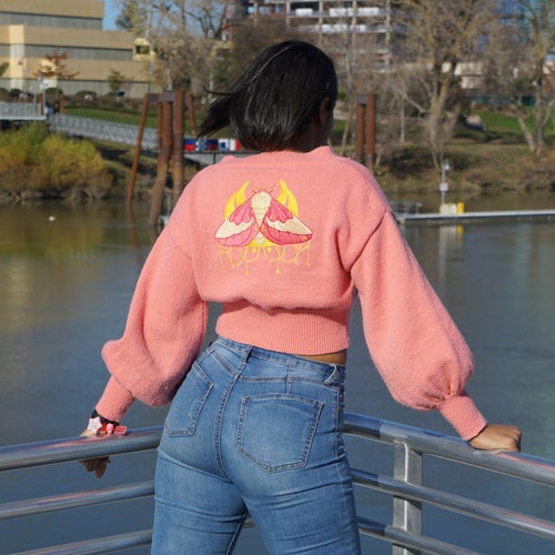 Rosy Maple Moth Knit Crop Top Cardigan With Bishop Sleeves - Etsy