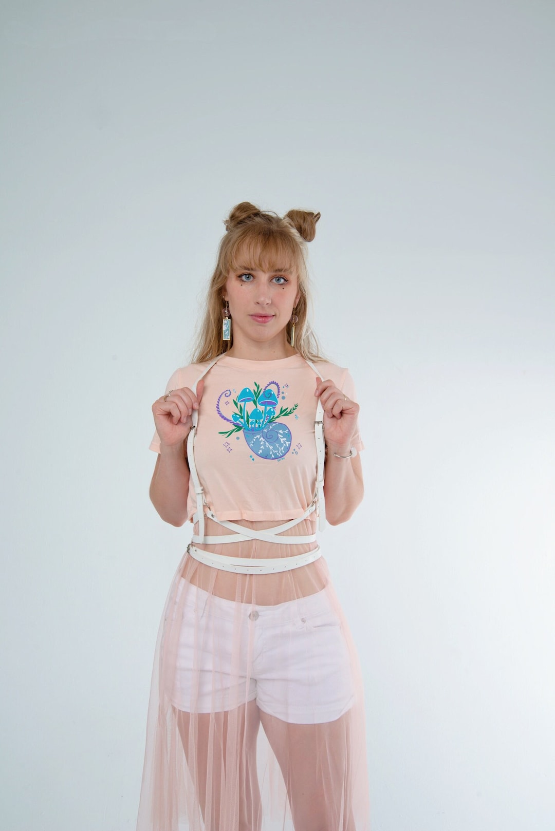 Drapy Mesh Cape Top Light Pink