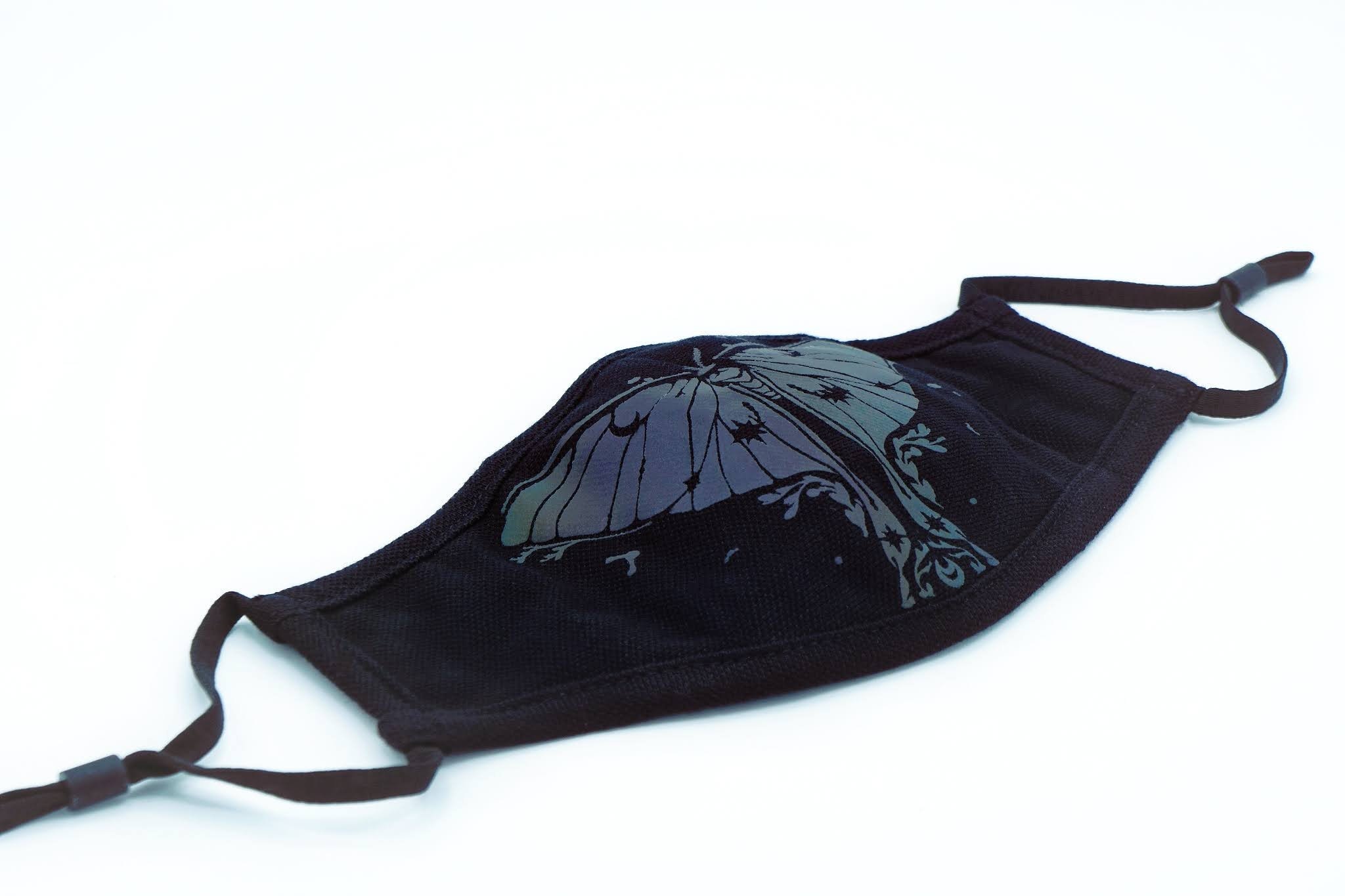 [Lunamoon]ハンドメイドマスク Luna Moth Face Mask: Glow, Reflective, Holographic Cotton With
