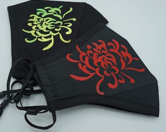 Chrysanthemum: Three Cotton Layer Face Mask With Nose Wire and Filter.