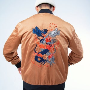 Shinjidai Double Dragon Embroidered Bomber Jacket (Fitted)