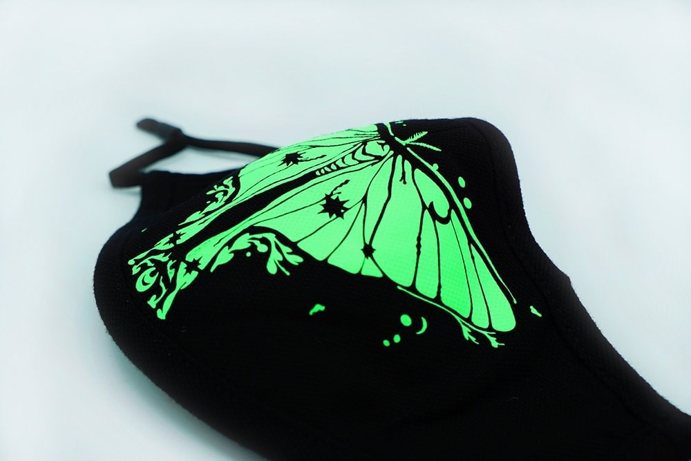 Luna Moth Face Mask: Glow, Reflective, Holographic Cotton With