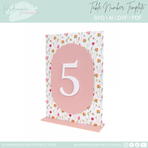 Table Number Layered Small Wavy SVG Laser Cut File Template Modern Acrylic Wood Signage | Wedding Bridal Baby Shower Graduation Table Number
