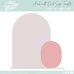 May include: A digital template for an arch with an oval sign. The arch is light gray and the oval sign is pink.