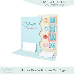 Quadrat Reader Dock Laserdatei SVG | Markt Handwerk Show Display | Scan to Pay QR-Code Social Media Zahlungsschild | Visitenkartenhalter-Station
