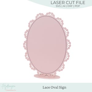 Modèle de enseigne ovale en dentelle | Enseigne pour boisson signature | Signe de médias sociaux | Jeu nuptiale de douche de mariage QR Code | Fichier découpé au laser